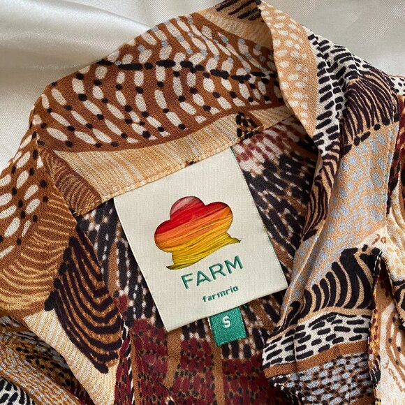 Farm Rio Brown Dotted Macaws Long Sleeve Maxi Ruffle Boho Dress Small - Picture 5 of 8